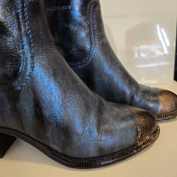 HANDCRAFTED Upcycled Leather Ankle Boots HANDPAINTED Steampunk Booties Size 7 - Picture 10 of 17